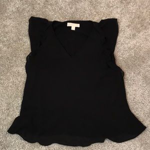 Preowned Michael Kors sheer black v neck flouncy top - XS